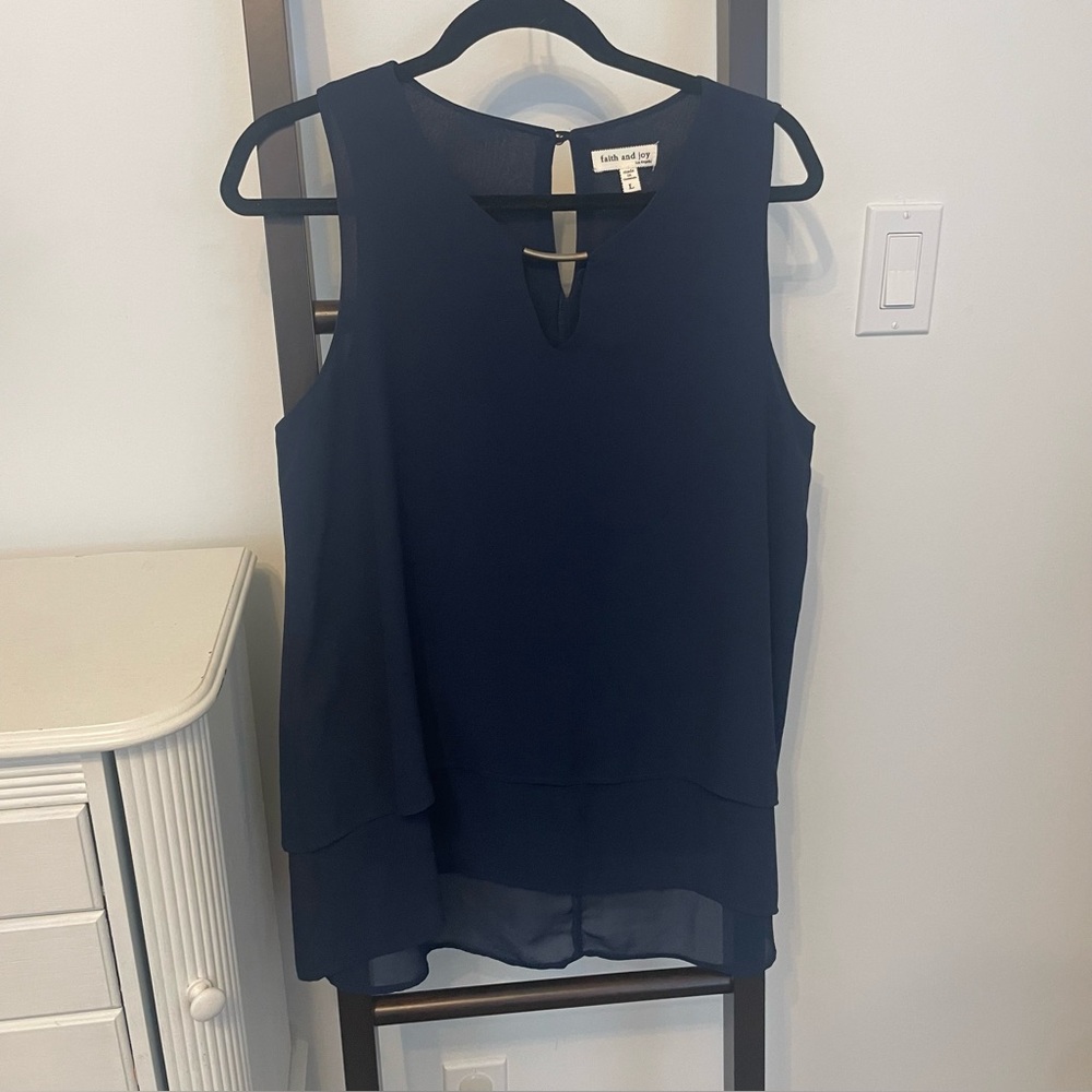 Faith and Joy sleeveless blouse. Size Large. Beautiful dark blue! feminine